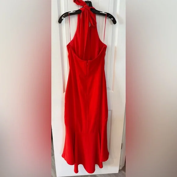 Belle Badgley Mischka Red Halter Midi Dress Size 4 NWT Formal Cocktail Wedding - Picture 4 of 7